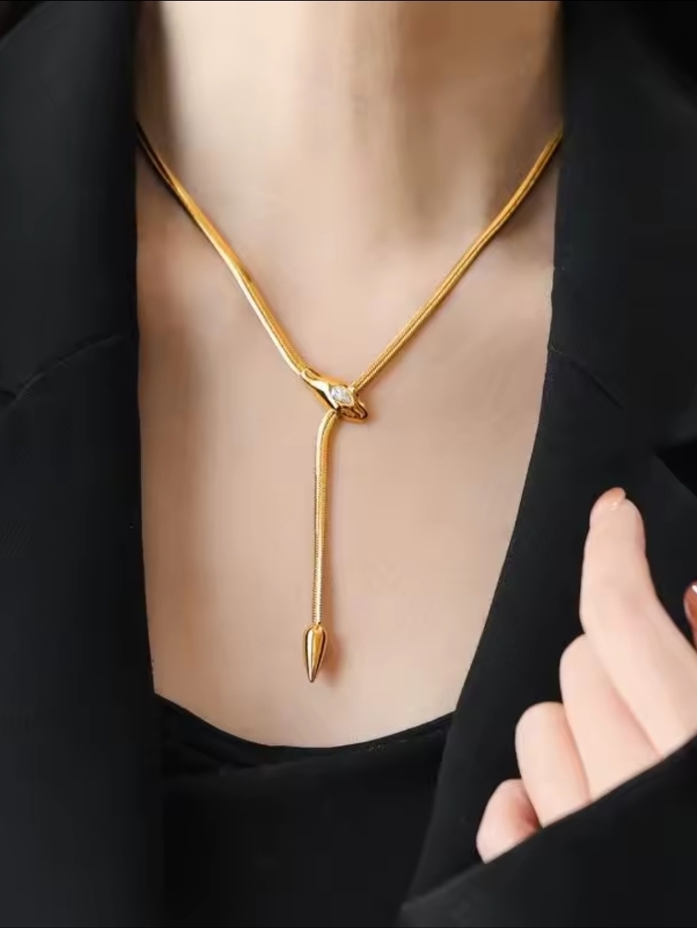 Gold Snake Y-Lariat Necklace